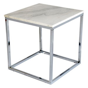 Biely mramorový odkladací stolík s chrómovanou podnožou RGE Accent, šírka 50 cm
