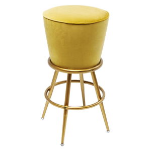 Žltá barová stolička so zamatovým čalúnením Kare Design Lady Rock Yellow