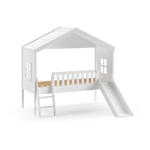 Biela domčeková/vyvýšená detská posteľ z borovicového dreva 90x200 cm – Vipack