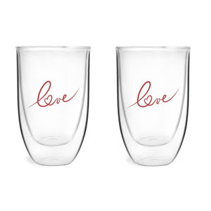 Sada 2 pohárov z dvojstenného skla s potlačou Love Vialli Design, 350 ml
