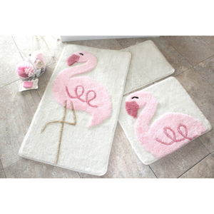 Súprava 3 ružovo-bielych kúpeľňových predložiek Chilai Home by Alessia Flamingo