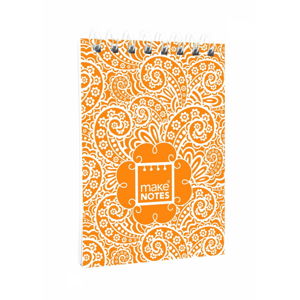 Oranžový bloček na poznámky A7 Makenotes Paisley One, 64 listov