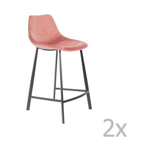 Sada 2 ružových barových stoličiek so zamatovým poťahom Dutchbone, výška 91 cm