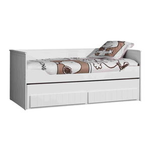 Biela detská posteľ z borovicového dreva s výsuvným lôžkom s úložným priestorom 90x200 cm Robin – Vipack