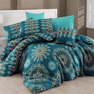 Tyrkysovomodré obliečky s plachtou na dvojlôžko Nazenin Home Hula Turquoise, 200 × 220 cm