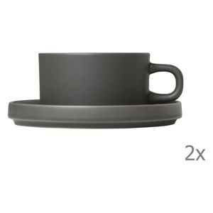 Súprava 2 sivých keramických šálok na čaj s tanierikmi Blomus Pilar, 170 ml