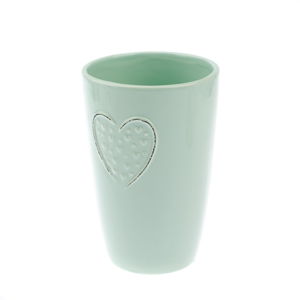 Svetlozelená keramická váza Dakls Hearts Dots, výška 18,3 cm