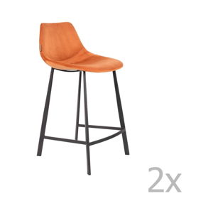 Sada 2 oranžových barových stoličiek so zamatovým poťahom Dutchbone, výška 91 cm