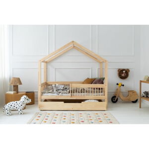 Domčeková/s výsuvným lôžkom detská posteľ z borovicového dreva s úložným priestorom 120x200 cm v prírodnej farbe Mila RMW – Adeko