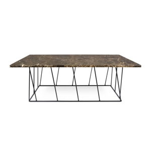 Hnedý mramorový konferenčný stolík s čiernymi nohami TemaHome Heli×, 120 cm