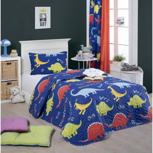 Set prehozu cez posteľ a obliečky na vankúš s prímesou bavlny Eponj Home Dinazorus Blue, 160 x 220 cm