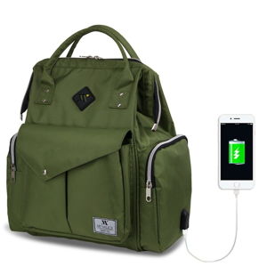 Zelený batoh pre mamičky s USB portom My Valice HAPPY MOM Baby Care Backpack