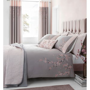 Ružovo-sivý prešívaný prehoz na posteľ Catherine Lansfield Blossom, 240 x 260 cm