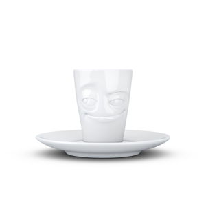 Biely usmievavý porcelánový hrnček na espresso s tanierikom 58products, objem 80 ml