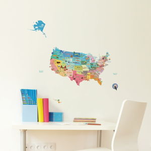 Veľká samolepiaca mapa USA Ambiance, 50 × 70 cm