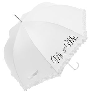 Biely svadobný tyčový dáždnik Mr & Mrs, ⌀ 90 cm