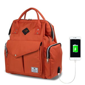 Oranžový batoh pre maminky s USB portom My Valice HAPPY MOM Baby Care Backpack