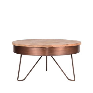 Konferenčný stolík v medenej farbe s doskou z mangového dreva LABEL51 Saran, ⌀ 80 cm