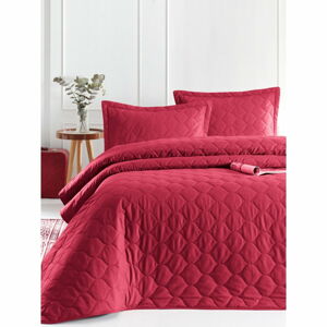 Tmavočervená prikrývka cez posteľ s obliečkou na vankúš z ranforce bavlny EnLora Home Fresh, 180 x 225 cm