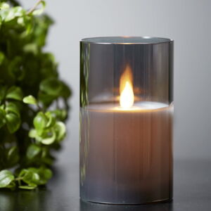 Sivá LED vosková sviečka v skle Star Trading M-Twinkle, výška 12,5 cm