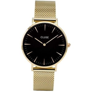 Dámske hodinky antikoro v zlatej farbe s čiernym ciferníkom Cluse La Bohéme