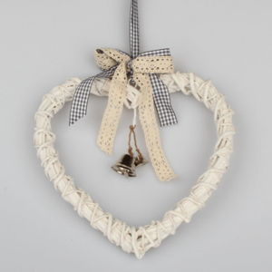 Biele ratanové závesné srdce Dakls Bell, 20 cm
