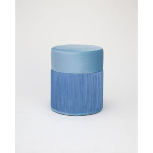 Modrý puf so zamatovým poťahom Velvet Atelier, Ø 36 cm