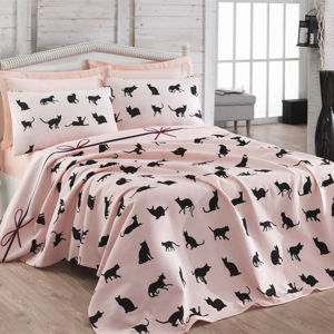 Pléd cez posteľ na dvojlôžko s obliečkami na vankúše a plachtou Cat, 200 × 235 cm