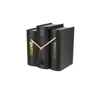 Čierne stolové hodiny v tvare kníh Karlsson