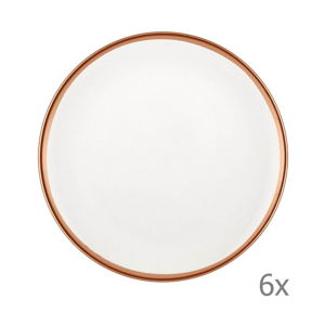 Sada 6 bielych porcelánových dezertných tanierov Mia Halos Bronze, ⌀ 19 cm