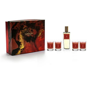 Set 4 vonných sviečok a bytového parfému v darčekovom balení s vôňou škorice a klinčeka Bahoma London