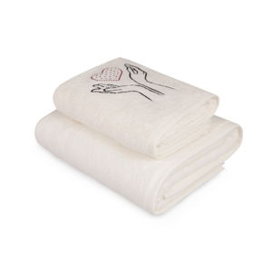 Set bieleho uteráka a bielej osušky s farebným detailom Madame Coco Amour