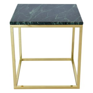 Odkladací stolík s podnožou v zlatej farbe a zelenou mramorovou doskou RGE Accent