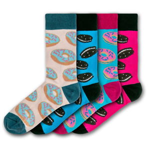 Sada 4 párov farebných ponožiek Funky Steps Exotic Cookies and Donuts, veľkosť 35 - 39 a 41 - 45