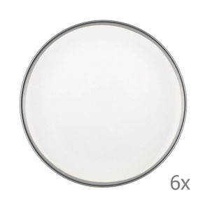 Súprava 6 bielych porcelánových dezertných tanierov Mia Halos Silver, ⌀ 19 cm