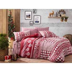 Obliečky s plachtou na dvojlôžko z ranforce bavlny Nazenin Home Deer Claret Red, 200 × 220 cm