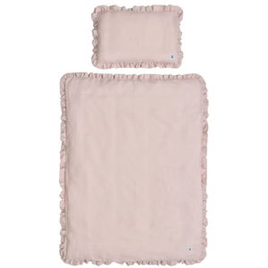 Súprava ružovej detskej ľanovej prikrývky s vankúšom BELLAMY Dusty Pink, 80 × 100 cm