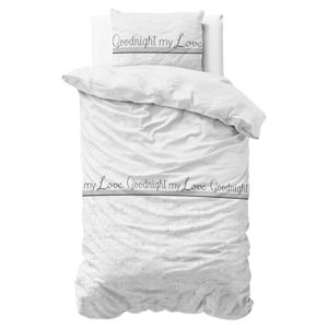 Biele obliečky z bavlny na jednolôžko Sleeptime Goodnight my Love, 140 × 220 cm