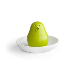 Zelená soľnička s bielym tanierikom na vajíčko Qualy Jib-Jib Shaker