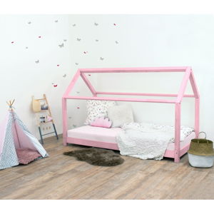 Ružová detská posteľ bez bočníc zo smrekového dreva Benlemi Tery, 90 × 180 cm
