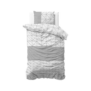 Bielo-sivé flanelové obliečky na jednolôžko Sleeptime Gino, 140 x 220 cm