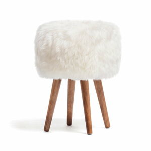 Stolička s bielym sedadlom z ovčej kožušiny Native Natural, ⌀ 30 cm