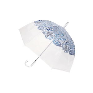 Transparentný tyčový dáždnik odolný proti vetru Ambiance Blue Paisley, ⌀ 85 cm
