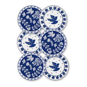 Sada 6 bielo-modrých porcelánových dezertných tanierov Mia Bloom, ⌀ 19 cm