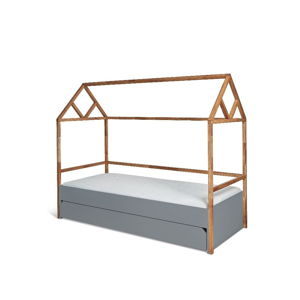 Sivá detská posteľ so zásuvkou BELLAMY Lotta, 90 x 200 cm