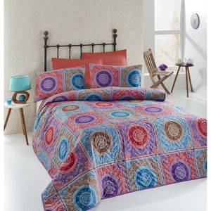 Set prehozu cez posteľ a obliečky na vankúš s prímesou bavlny Eponj Home Ornament Purple, 160 x 220 cm