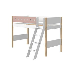 Ružovo-biela detská posteľ s rebríkom a nohami z brezového dreva Flexa White, výška 143 cm