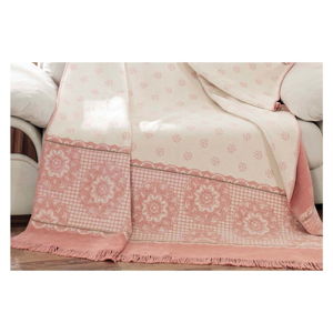 Bielo-ružová deka s prímesou bavlny Aksu Sweety, 200 × 150 cm
