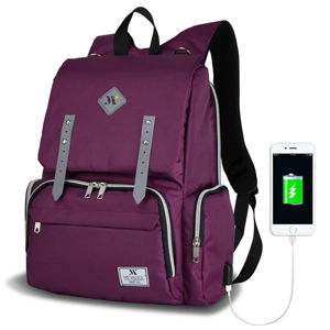 Fialový batoh pre mamičky s USB portom My Valice MOTHER STAR Baby Care Backpack