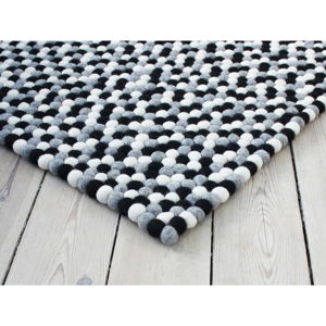Čierno-biely guľôčkový vlnený koberec Wooldot Ball rugs, 120 x 180 cm